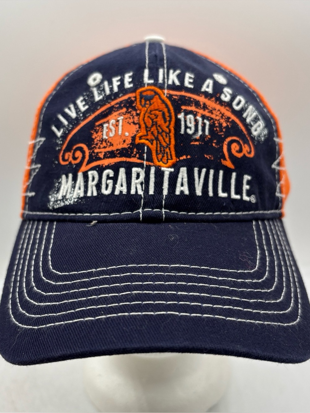 Margaritaville Live Life Like A Song Embroidered Logo Navy Strapback Hat OSFM